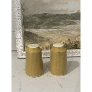 Vintage Mustard Yellow Ribbed Ceramic Salt Pepper Shakers Farmhouse